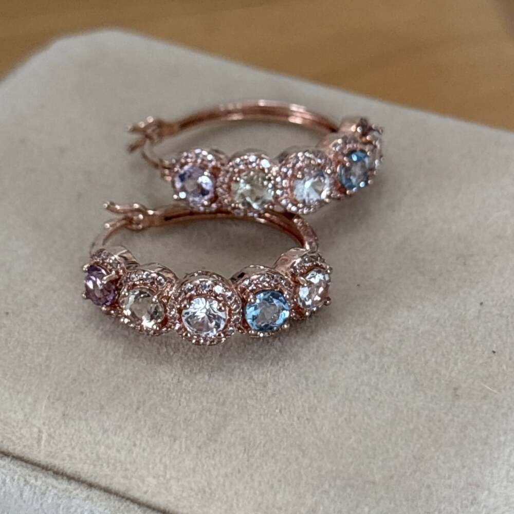 4.00 tcw Colors Quartz Sapphire Halo Hoops Earrings Rose Gold Over Sterling 925